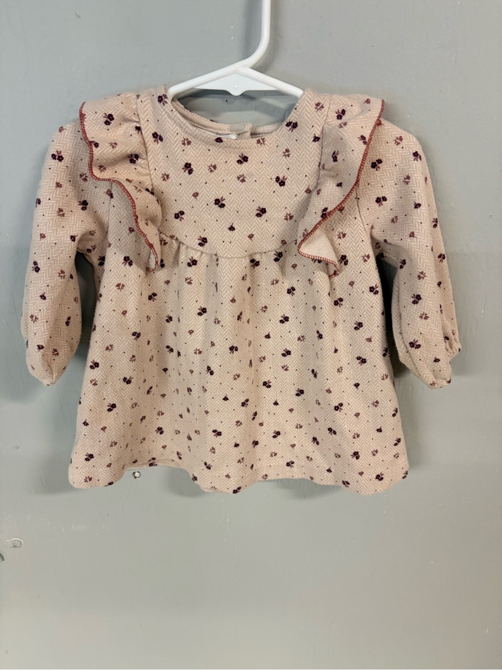 Zara Girls' Pink Floral Ruffle Long-Sleeve Top Size 6-9 months